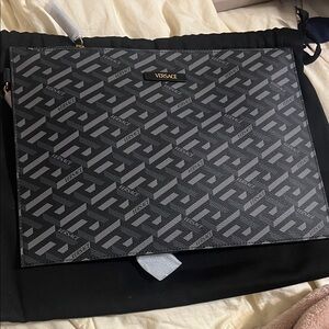 Versace Geometric Black and Gray Laptop Bag